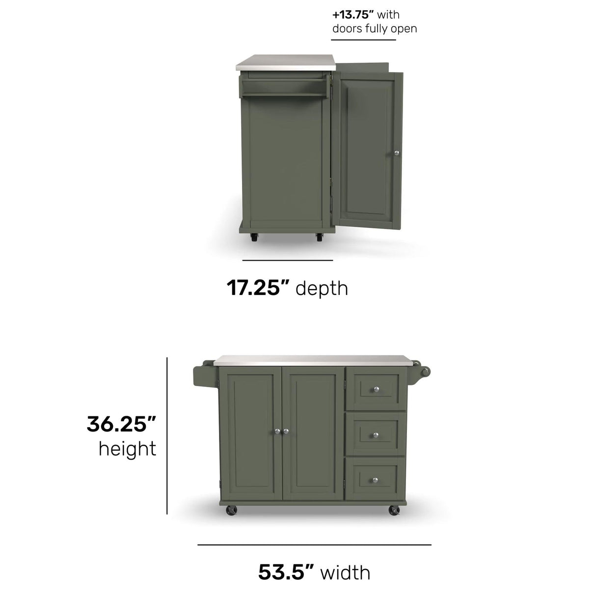 Homestyles Mobile Kitchen Island Cart with Stainless Steel Top, Sage Green homestyles