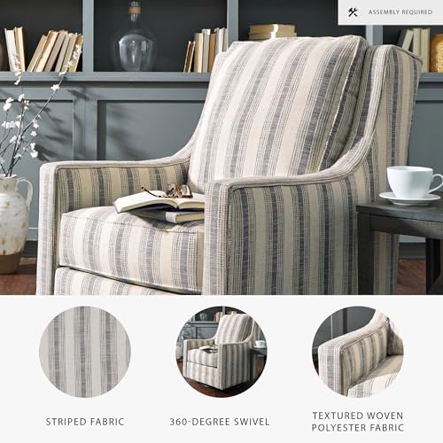 Signature Design by Ashley Kambria Striped Upholstered Swivel Accent Glider Chair, Ivory & Black Signature Design by Ashley