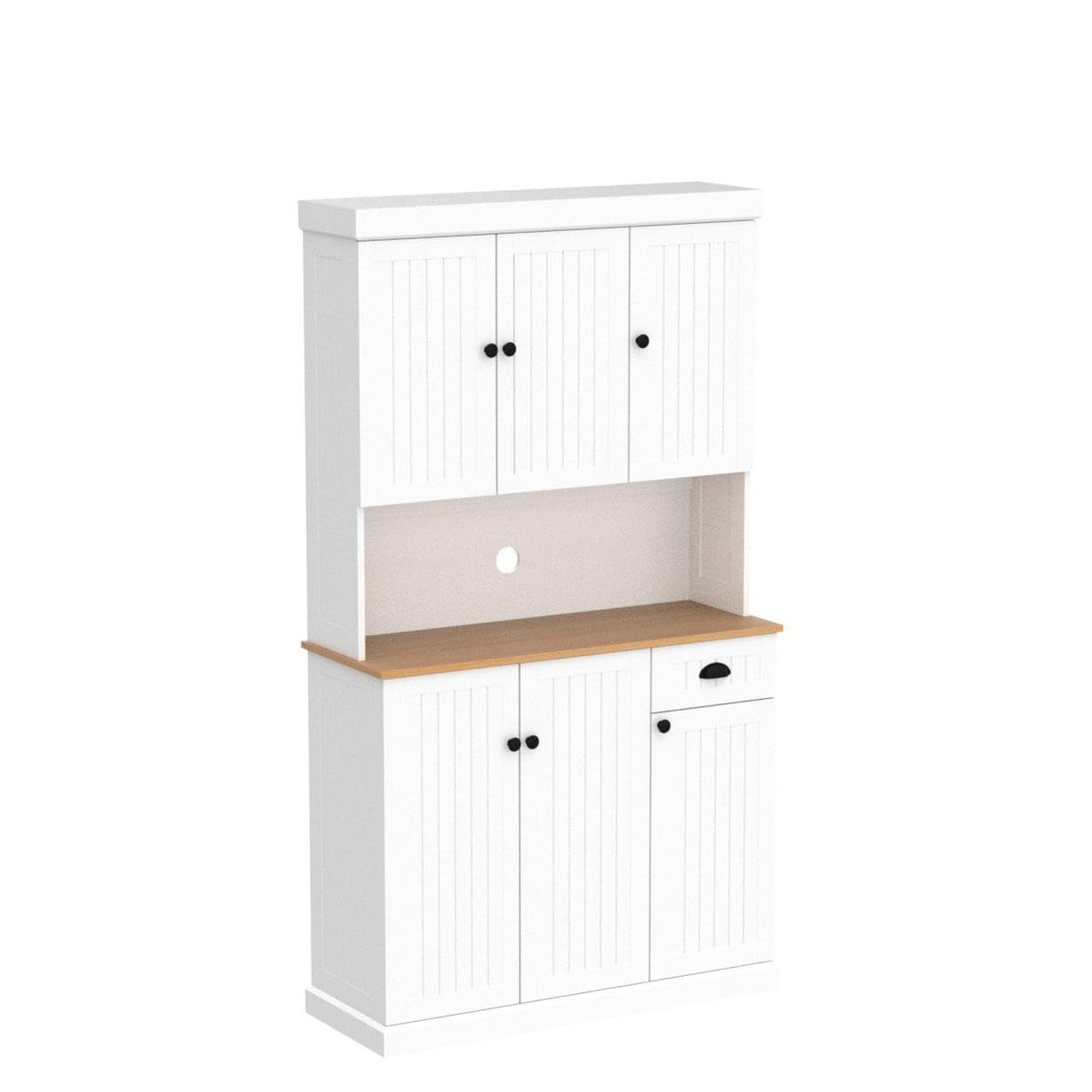 RASOO 71" Pantry Cabinet Kitchen Hutch Buffet Sideboard Oven Countertop Storage Microwave Cabinet with 3 Doors Upstairs and 3 Doors downstairs and 1 Drawer, White RASOO