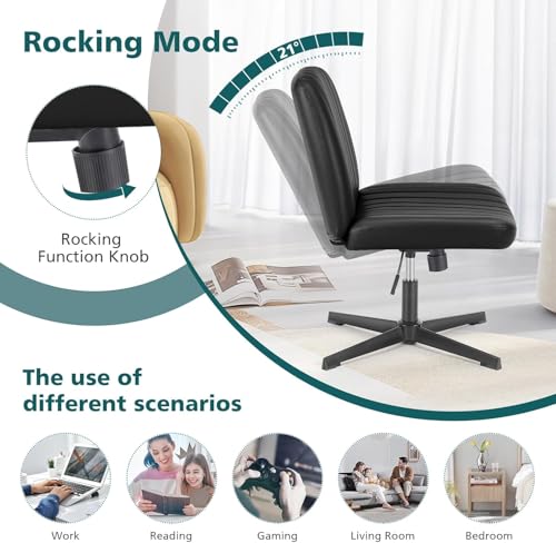OLIXIS Criss Cross Legged Chairs Armless No Wheels Wide Seat Height Adjustable Swivel Padded PU Leather Home Office Desk Seating for Bedroom, Student, Study Room OLIXIS