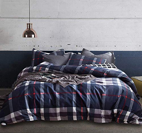 Jumeey Plaid Duvet Cover Queen Size Navy Blue Grid Bedding Set Buffalo Plaid Bedding Teens Boys Dark Color Gingham Grid Tartan Bedding Set Men Check Duvet Cover Full Houseri