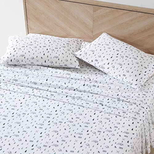 Eddie Bauer - Full Sheets, Cotton Percale Bedding Set, Crisp & Cool Home Decor, Dorm Room Essentials (Campout Dark Blue, Full) Eddie Bauer