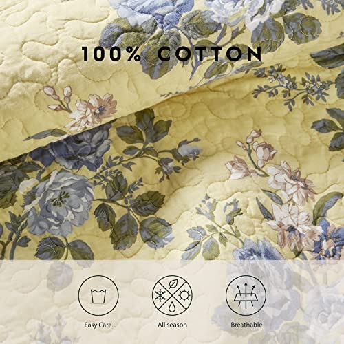 Laura Ashley - Twin Quilt Set, Reversible Cotton Bedding with Matching Sham, Lightweight Home Decor for All Seasons (Linley Yellow, Twin) Laura Ashley