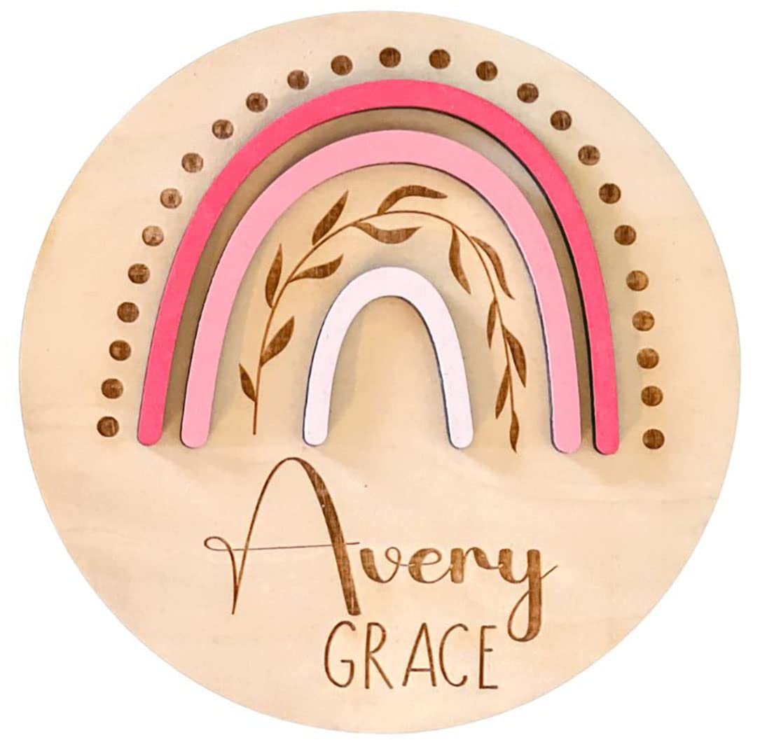 Personalized Birth Announcement Sign for Hospital - Single Sided - Wooden Newborn Announcement Sign - Name Baby Announcement Rainbow Sign Customized Generic
