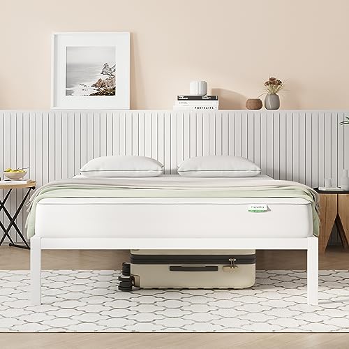 Novilla Queen Metal Platform Bed Frame with Wood Slat Support – Easy Assembly, White Finish Novilla