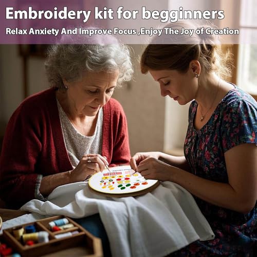 Sutesloly Embroidery Kit for Beginners Adults, 4 Sets Learn to Floral Patterns Simple Starter kit for Beginners, Easy Practice Kit, 7.8inch Hoop, Hand DIY Craft for Women,Purple