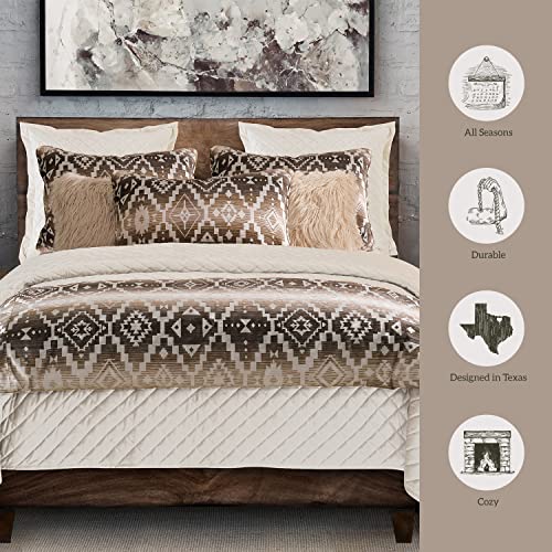 Paseo Road Chalet Aztec Western Bedding, 3 Piece King Comforter Set, Cream Brown Geometric Pattern, Chenille Jacquard Southwestern Indian Modern Rustic Comforter with Pillow Shams Paseo Road