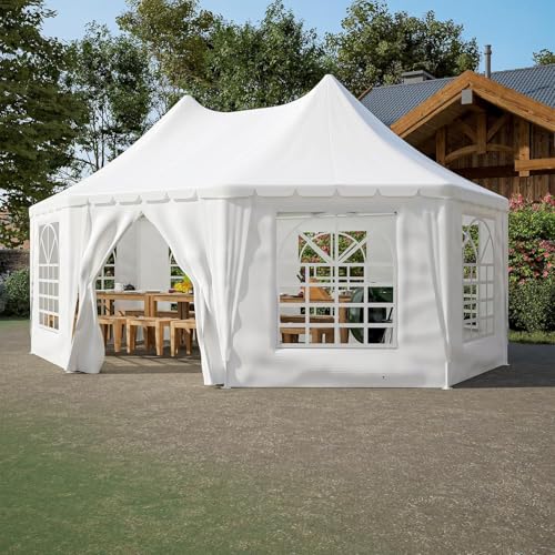20x15 FT Heavy Duty Party Tent, Waterproof White Wedding Tent with 1 Door & 7 Windows, UV Protection Outdoor Event Canopy Gazebo for Parties, Picnics, Commercial Use dafrigic