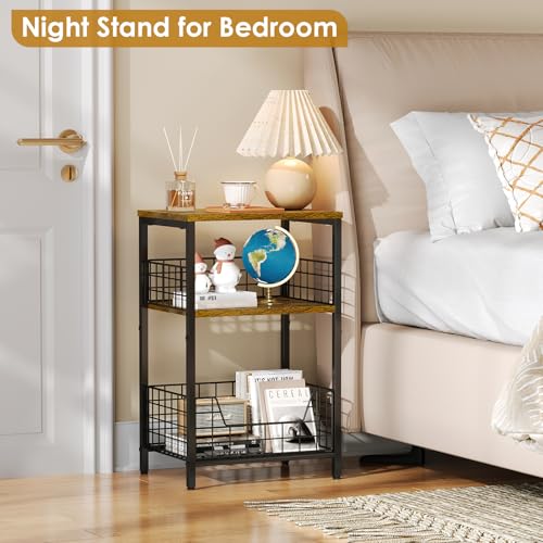 X-cosrack Side Table, Small End Table Record Player Stand with Storage, Vinyl Record Storage Night Stand for Living Room, Bedroom,Office(Patent Pending)(Rustic Brown & Black) X-cosrack