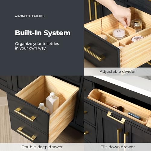 OVE Decors Bailey 60 in. W x 22 in. D x 34.5 in. H Double Sink Bath Vanity in Matte Black Wood with White Engineered Quartz Top OVE Decors