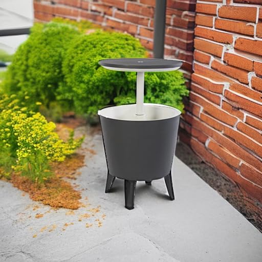 Keter Modern Cool Bar Outdoor Patio Furniture and Hot Tub Side Table with 7.5 Gallon Beer and Wine Cooler, Dark Grey Keter