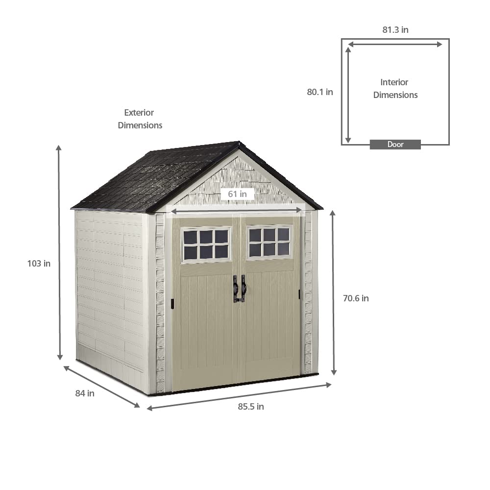 Rubbermaid Resin Outdoor Storage Shed With Floor (7 x 7 Ft), Weather Resistant, Beige/Brown, Organization for Home/Backyard/Garden Tools/Lawn Mower/Bike Storage/Pool Supplies Rubbermaid