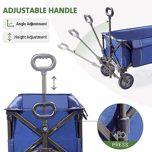 TIMBER RIDGE Tailgate Collapsible Folding Wagon Cart, Heavy Duty Utility Push Pull Beach Wagon Foldable, Outdoor Grocery Cart with Side Pockets for Camping, Garden, Shopping, Holds 225 lbs, Blue TIMBER RIDGE