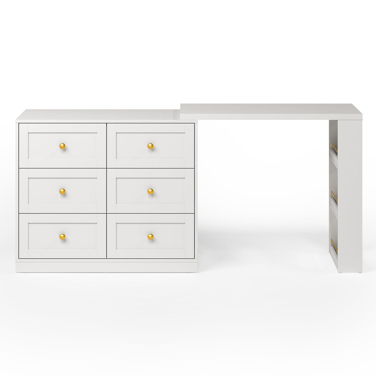 RoyalCraft Vanity Desk and Dresser Combo, 67" Extendable Makeup Vanity Table with Drawers and 3 Side Shelves, Wood Dressing Table for Bedroom, Dressing Room, White RoyalCraft