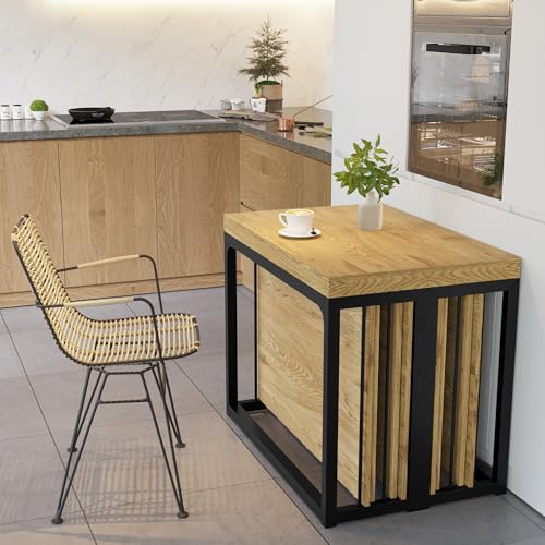Lasageldar 118" Extendable Dining Table for 2-10 People, Modern Space-Saving Wood Dinner Table for Kitchen Dining Living Room Outdoor Patio (Wild Oak) Lasadelgar