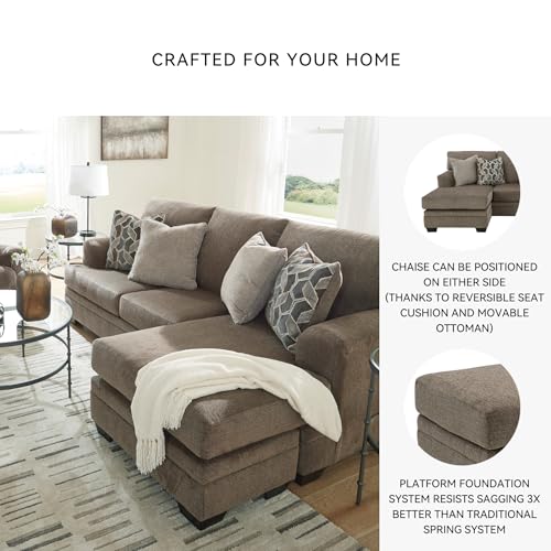 Signature Design by Ashley Stonemeade Casual Right-Arm Facing Sofa Chaise with 4 Toss Pillows, Dark Brown Signature Design by Ashley