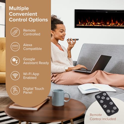 Modern Ember Aerus 60 Inch Smart Linear Electric Fireplace | Recessed in-Wall or Wall-Mount | LED Multiple Flame Colors | Alexa/WiFi Enabled | 5.75β Profile | Remote Included Modern Ember