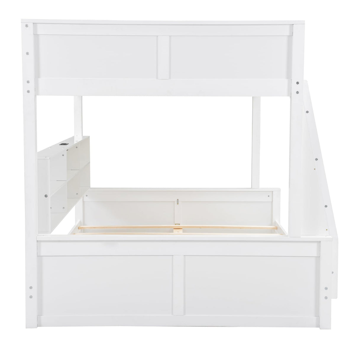 RuiSiSi Full XL Over Queen Bunk Bed with Storage, Modern Wood Queen Bunk Bed with Storage Cabinets and USB Ports for Kids Teens Adults, Space-Saving with Ladder, Guardrail, Antique White RuiSiSi