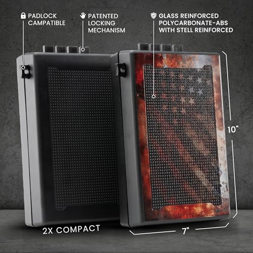 STOPBOX Gun Safe Alternative - Tactical Handgun Storage, Instant Access Portable Gun Case, TSA Compliant Gun Lock Box for Quick Handgun Access | RUSTIC FLAG + BLACK (2 Pack) | Compact Only STOP BOX