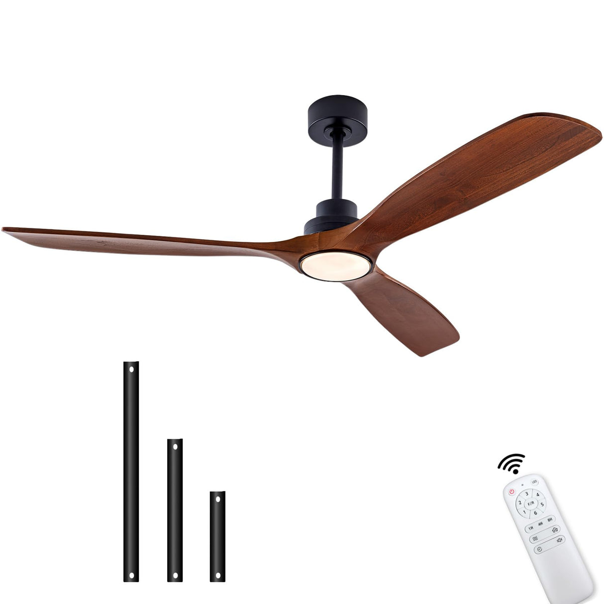 QUTWOB 60" Wood Ceiling Fan with Lights Remote Control,Quiet DC Motor 3 Blade Ceiling Fans for Patio Living Room, Bedroom, Office,Indoor Outdoor(Black+Walnut) QUTWOB