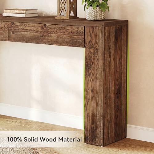 LITTLE TREE Solid Wood 63 Inches Console Table with 2 Drawers, Vintage Brown Sofa Table Behind Couch for Living Room, Long Hallway Foyer Entryway Table for Entrance LITTLE TREE