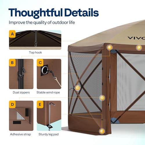 VIVOHOME 10x10ft Pop-Up Gazebo Screen Tent, 6-Sided Instant Outdoor Canopy Shelter with Large Main Door, Wind Panels, and Screens for Outdoor Parties, Camping, Lawn and Backyard VIVOHOME