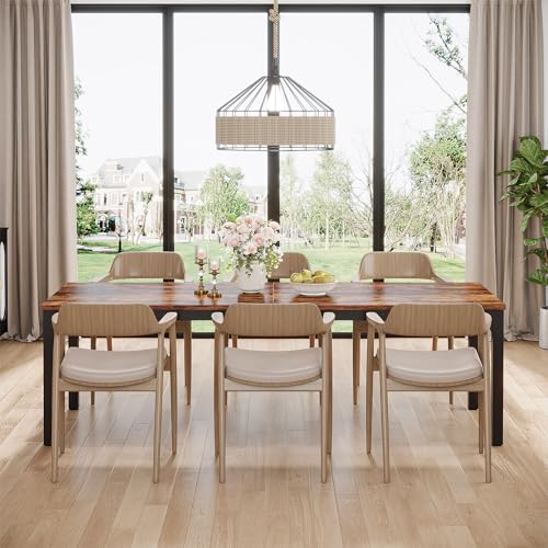 Tribesigns 78.7 Inch Dining Table for 8, Industrial Rectangle Wood Dining Table, Long Rustic Dinner Table with Heavy Duty Metal Legs (Only Table) (Rustic Brown) Tribesigns