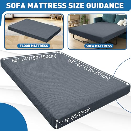 ZNSAYOTX Stretch Fit Futon Cover (67"-82") Armless Futon Sofa Bed Slipcover with Elastic Band, Universal Foldable Sofa Mattress Protector Full Queen Size, Washable Comfort Jacquard (Dark Grey) ZNSAYOTX