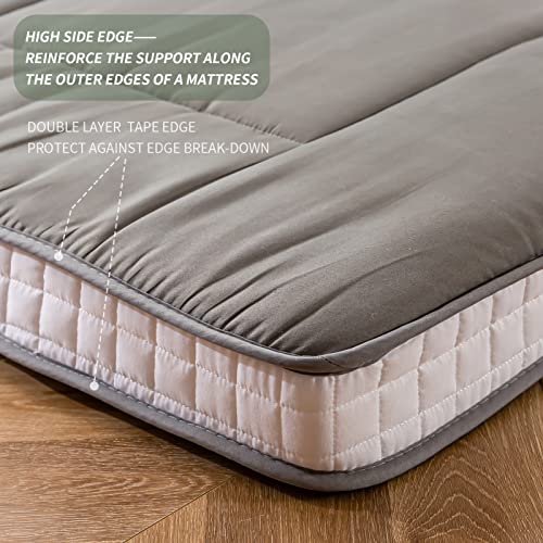 MAXYOYO Futon Mattress, Padded Japanese Floor Mattress Quilted Bed Mattress Topper, Extra Thick Folding Sleeping Pad Breathable Floor Lounger Guest Bed for Camping Couch, Dark Grey, Queen MAXYOYO