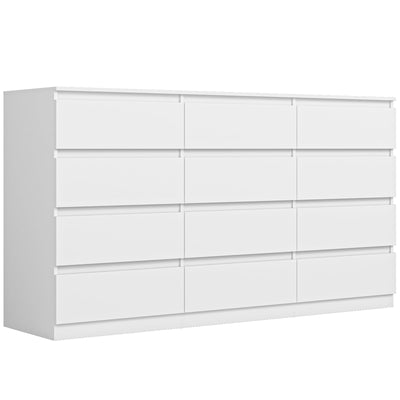 Vibe & Dine White Dresser 12 Drawer, Modern Long Dresser for Bedroom, Wood Chest of Drawers with Wide Storage for Living Room