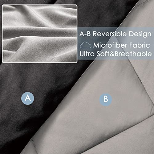 Furnishh 5 Pieces Comforter Set Twin Bed in a Bag, Reversible Bed Set with Comforter, Flat Sheet, Fitted Sheet, Pillowcase & Sham, Black and Grey Twin Size Bedding Sets for Boys, Girls Furnishh