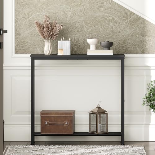 YATINEY Narrow Console Table, 2-Tier Small Sofa Table, 29.5" Thin Entryway Behind Couch Table with Shelves, Industrial Hallway Table, for Living Room, Foyer, Black CT03BB YATINEY