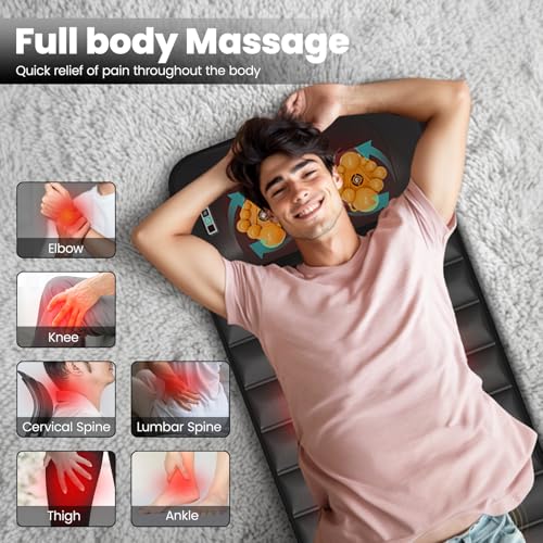 DOPICT Massage Mat, Detachable Neck Massager, Full Body Vibration Heating, Massage Pad with 10 Vibrating Motors and 9 Speed Settings for Home Office Use, Gift for Men Women Parents Christmas,Black DOPICT