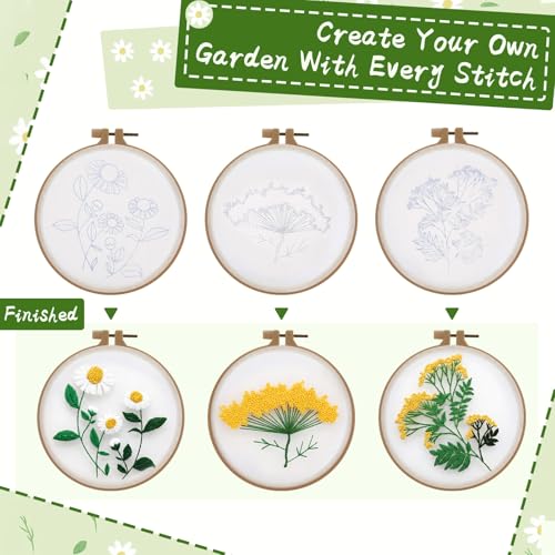 Ovveroche 3 Sets Embroidery Kit for Beginners, Flower Cross Stitch Kits for Adults, Starter, Hand Craft Lover Practice with Floral Stamped Pattern Yellow