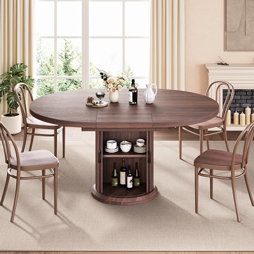 Jocoevol 47β³β63β³ Extendable Round Dining Table for 4β8 with Dust-Proof 2-Tier Storage Shelf Space Saving Expandable Wood Oval Circle Dinner Furniture with Pedestal Base (Black) Jocoevol
