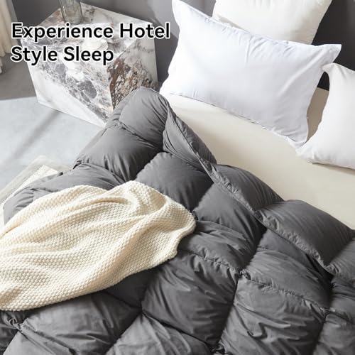 L LOVSOUL Goose Feather Down Fiber Comforter King Size, 100% Organic Cotton Fabric Duvet Insert,1200TC,750+Fill Power, Hotel Collection, All Season Grey Bedding Comforters with 8 Tabs L LOVSOUL