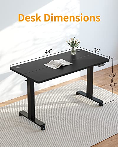 CubiCubi Electric Standing Desk, 48 x 24 Inches Height Adjustable Sit Stand Desk, Ergonomic Home Office Computer Workstation, Black CubiCubi