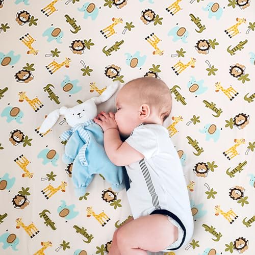 Wowelife Safari Crib Bedding Set, Mini Crib Bedding Set Boy 3-Piece Mini Crib Comforter Set, Nursery Bedding Sets for Boys Include Crib Comforter, Skirt and Sheet, Brown Wowelife