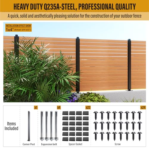 BITALS Q235A-Steel 5ft (H/58in) Heavy Duty Fence Post - Corner Post, Suitable for Outdoor Patio, Backyard and Garden Fence Post Bracket Construction (1pack-Matte Black) BITALS
