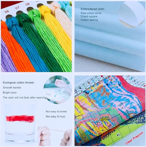 Joyhoor Stamped Cross Stitch Kits for Beginners, Needlepoint Kits for Adults, 11CT Counted Embroidery Kits-Magic Mandala 18x18 inchs