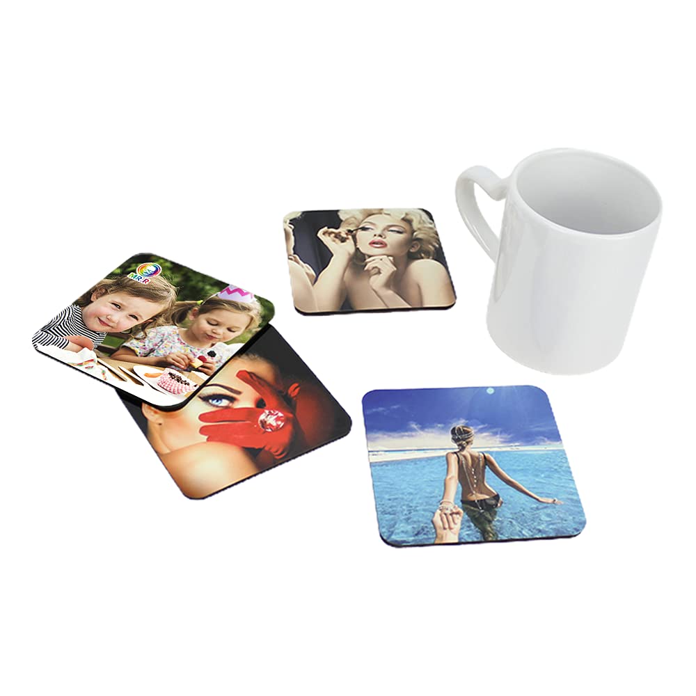 MR.R 10 Pieces Sublimation Blanks Square Cup MDF Coasters, Raw Wood Back Hardboard Sublimation Coasters Blanks,Absorbent Heat Transfer Cup Coasters for Drinks, Party Supplies Coasters and DIY Craft MR.R