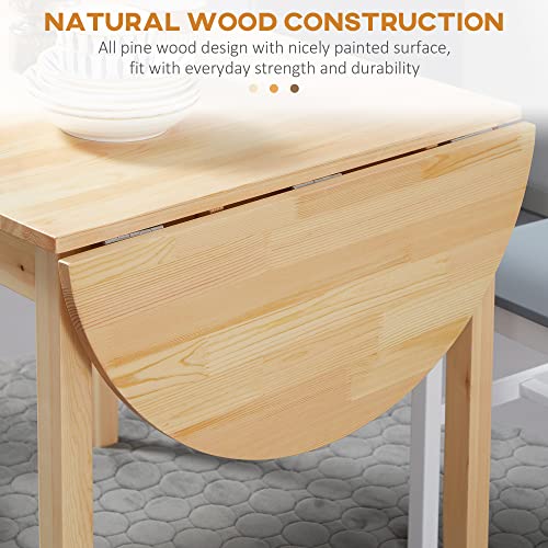 HOMCOM 55" Solid Wood Kitchen Table, Drop Leaf Tables for Small Spaces, Folding Dining Table, Natural HOMCOM