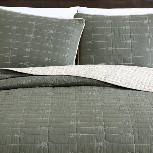 Eddie Bauer - Queen Quilt Set, Reversible Cotton Blend Bedding with Lightweight Feel, 3 Piece Bed Set with Matching Pillowcases (Troutdale Green) Eddie Bauer