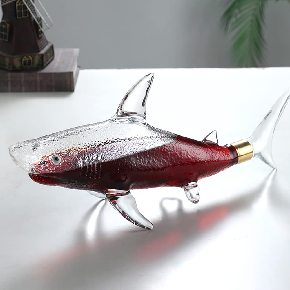 NF Whiskey Decanter Set with 4 Glasses & Wood Stand,1000ml Shark Decanter Glass Liquor Decanter For Whiskey, Scotch, Bourbon Vodka,Gift For Wine Lovers, M NF