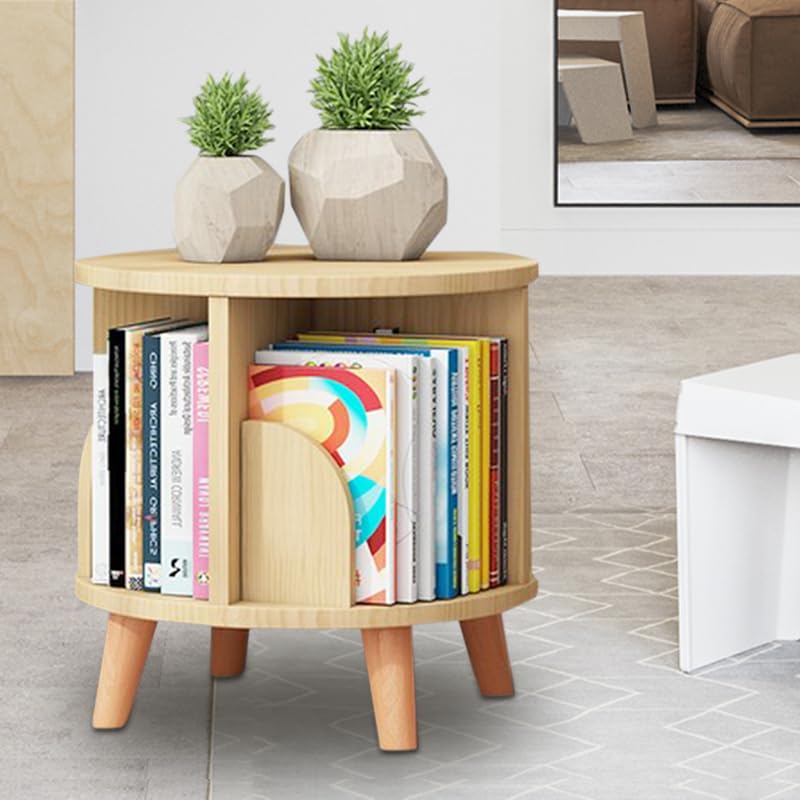 GNJINX 360° Rotating Solid Wood Bookshelf - 1 Tier Floor Standing Bookcase for Kids & Adults GNJINX
