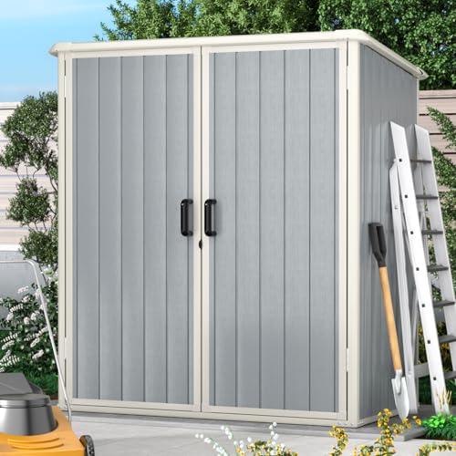 Aoxun Resin Shed 4.7 x 2.7FT Outdoor Storage Shed with Lockable Door and Floor Garden Plastic Shed for Outdoor Storage (Grey) Aoxun