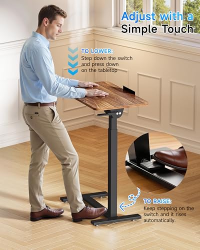 BIZUM Mobile Standing Desk Laptop Desk Pneumatic with Wheels 180° Tilt Top Hospital Bed Table Portable Rolling Cart Foldable Bedside Table for Hospital&Home Use, Walnut BIZUM