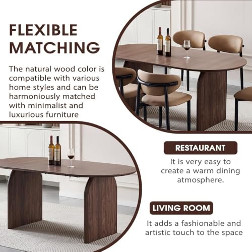 Tviorst 70.87" Oval Dining Room Table for 4-6, Mid Century Furniture Modern Kitchen Table with Thick Sturdy Wooden Base, Space-Saving for Kitchen, Living Room, Office Tviorst