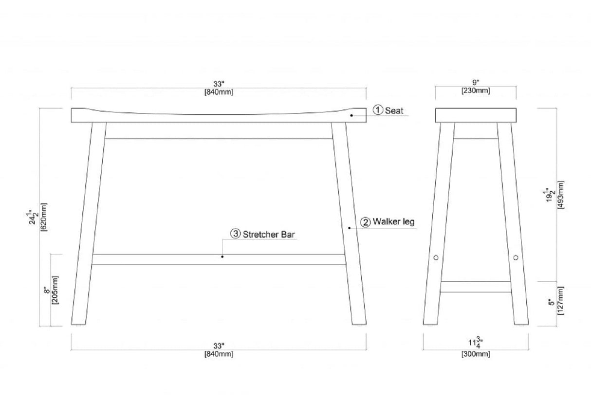 Boraam Sonoma Counter Height Backless Dining Room Bench - Chestnut Wire-Brush Finish Boraam