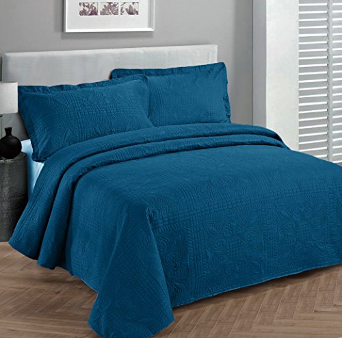 Fancy Collection Luxury Bedspread Coverlet Embossed Bed Cover Solid Blue New Over Size 100"x106" Full/Queen Fancy Linen